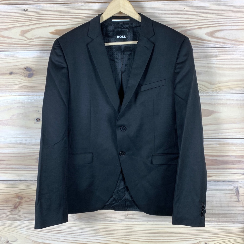 Boss H-Reymond-B1 Blazer Mens 44R Black Virgin Wool Suit Jacket One The Suit